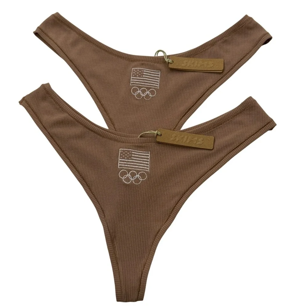SKIMS Soft Lounge‎ Rib Dipped Thong Team USA Lot of 2 Sienna Medium